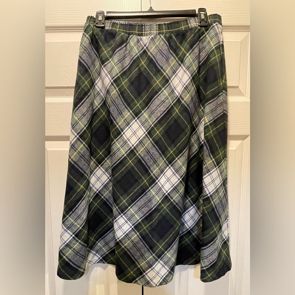 Vintage Handmade Blue, Green and White Plaid Wool A-Line Skirt by Blair Size M